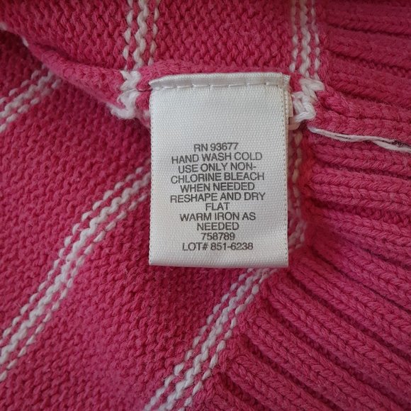 Liz Claiborne Pink White Striped Ribbed Knit Collared Sweater Size M - Picture 9 of 10